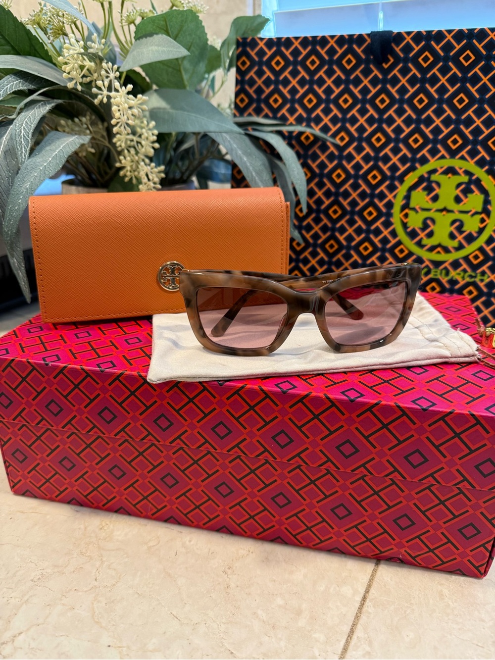 Tory Burch Tortoiseshell Sunglasses with Brown Gradient Lenses